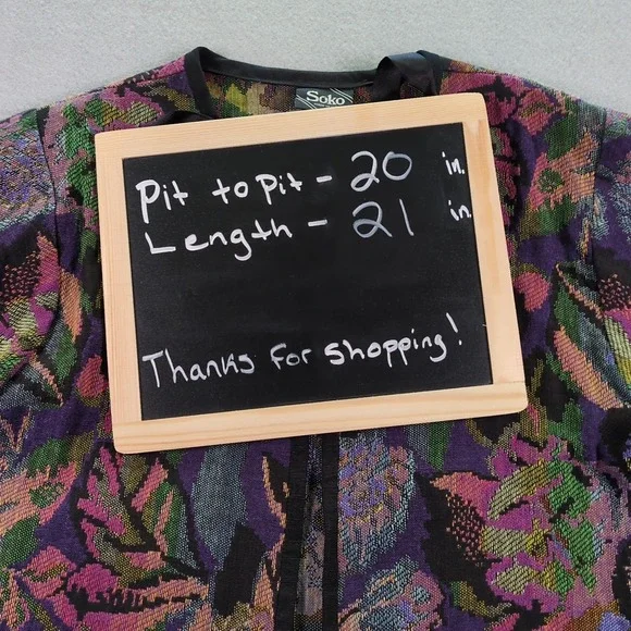 SOKO Womens Sz 10 Tapestry Jacket Long Sleeve Artisan USA Made Floral Open Front - Picture 5 of 6